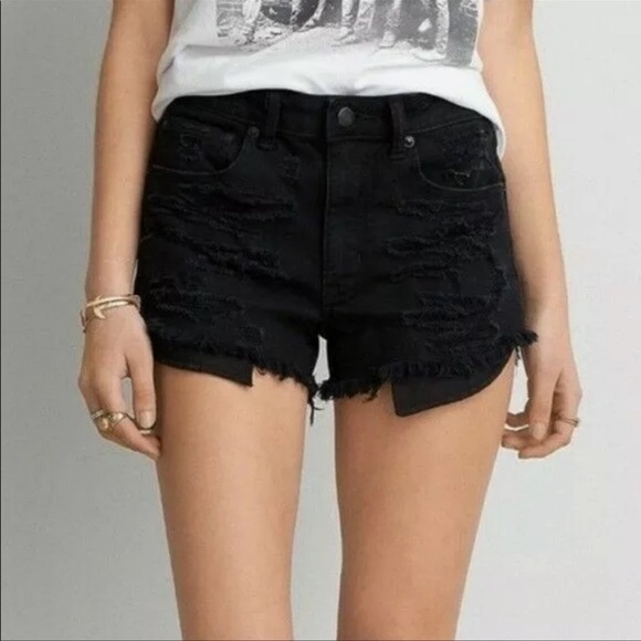 American Eagle | Hi Rise Festival Black Distressed Shorts - Picture 1 of 8